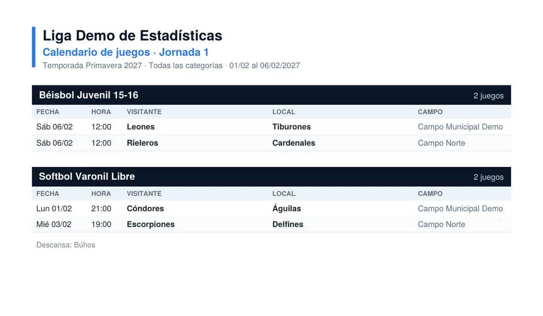 Vista previa: Calendario de la jornada
